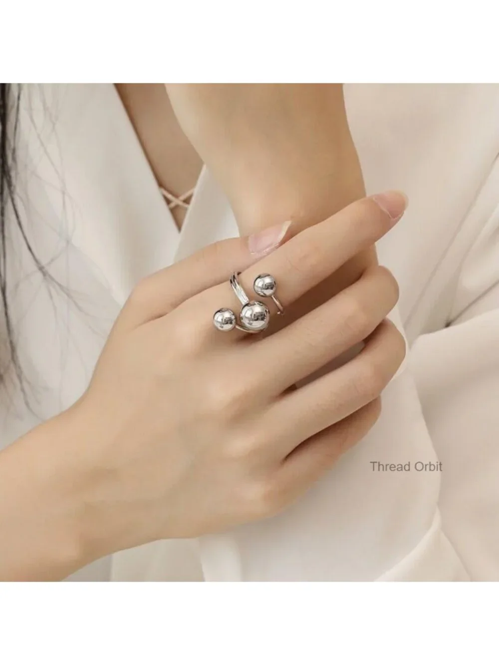 Minimalist Open Ball Statement Ring Stainless Steel Gold Plated Size 8 Layered